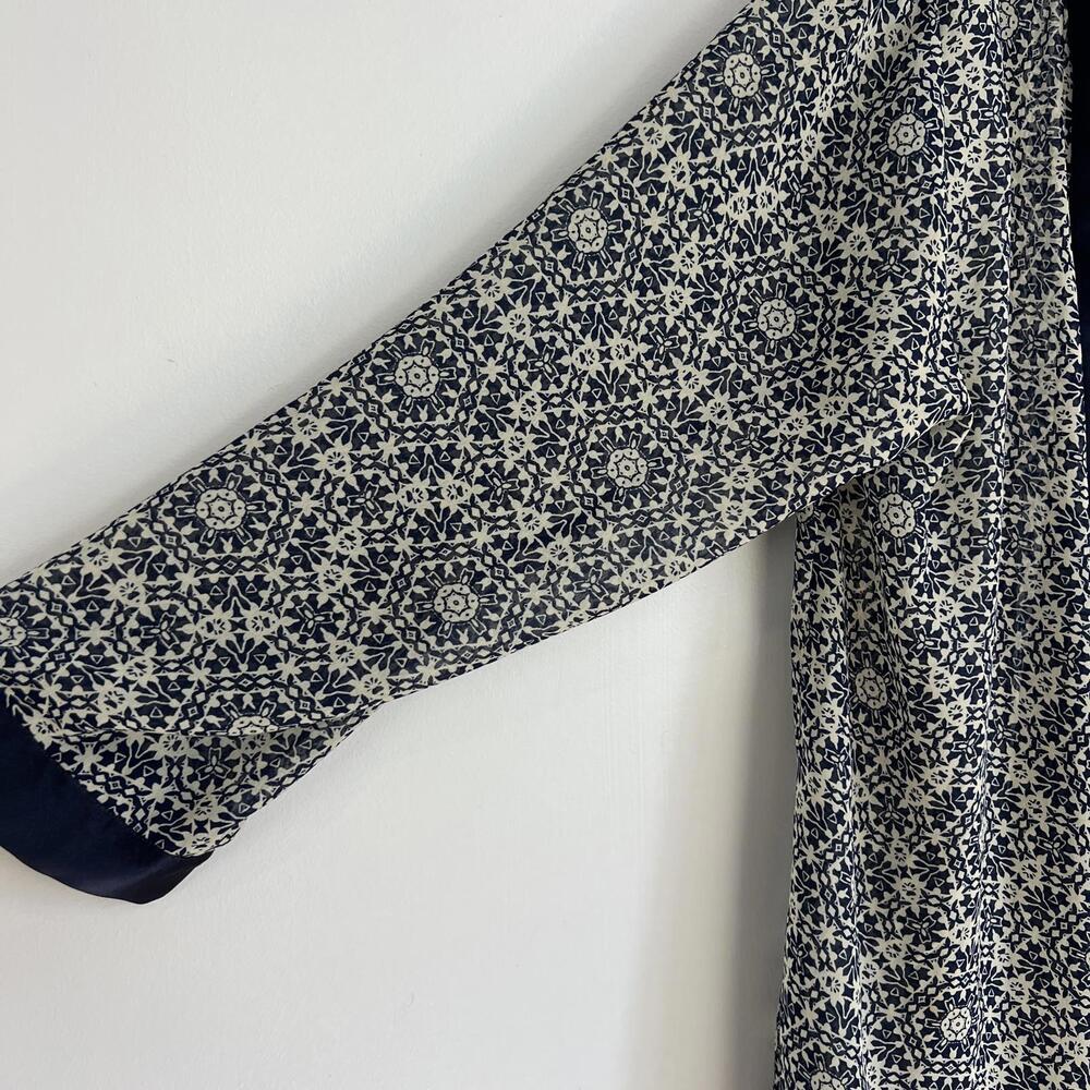Vintage Women's One Size Blue Geometric Maxi Open Front Long Duster Cardigan - Picture 9 of 11